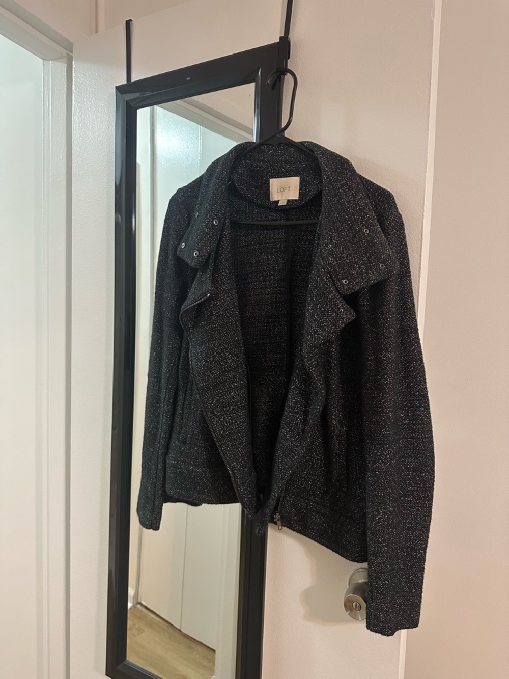 LOFT Black Metallic Knit Zip Jacket
